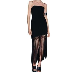 Zara Black Fringe Dress Size Medium Festival | Boho Alt Edgy Goth Coachella Rave